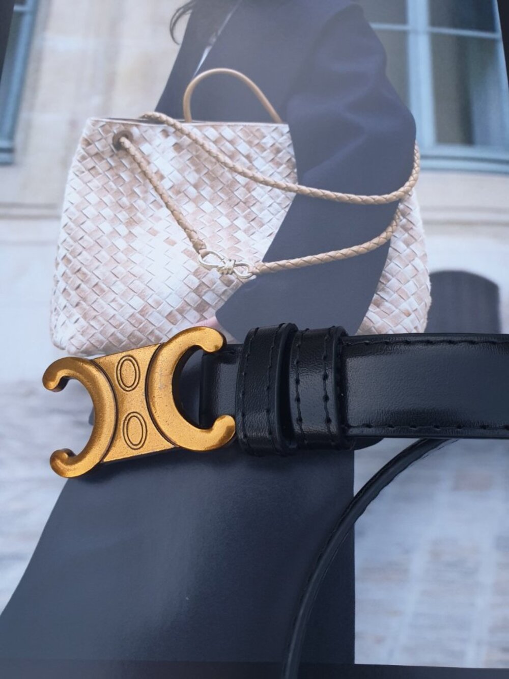 Classic Gold Black Leather Belt Fashion Women Casual Formal Accessory Size M